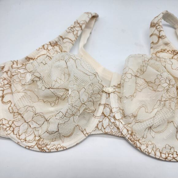 Cacique Ivory Lace Embroidered Balconette Bra Underwire Bow Size 46D - Picture 3 of 7